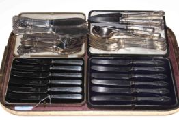 Two cased sets of silver handled knives and collection of silver plated Kings pattern cutlery.