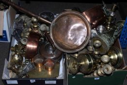 Collection of metal ware including copper, brass, silver plate, meat slice, etc.