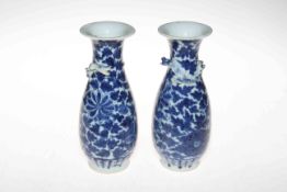 Pair Chinese blue and white vases, with applied dragon decoration, 20.5cm.