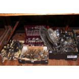 Large collection of silver plated ware including gallery trays, tea sets, cutlery,