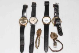 Collection of six wristwatches including one 9 carat gold (case only).