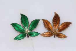 Two Bernard Meldahl, Norway, silver and enamel leaf brooches, each 4.5cm across.