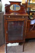 Edwardian mahogany and line inlaid cabinet having raised mirror back and single drawer above a