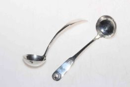 Two Edinburgh silver toddy ladles, one by George Fenwick 1815, the other with shell terminal 1823.