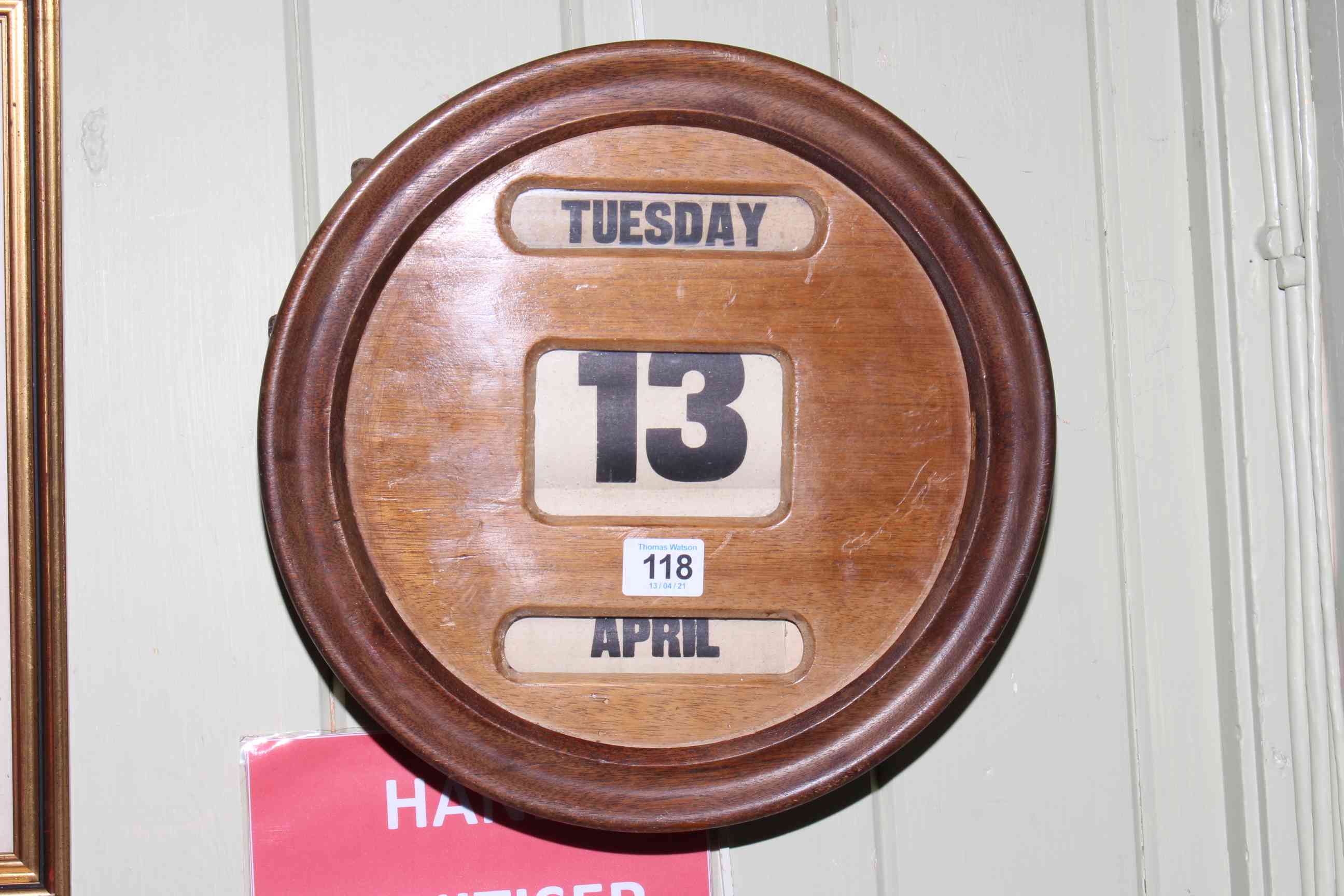 Vintage circular wall mounted perpetual calendar.