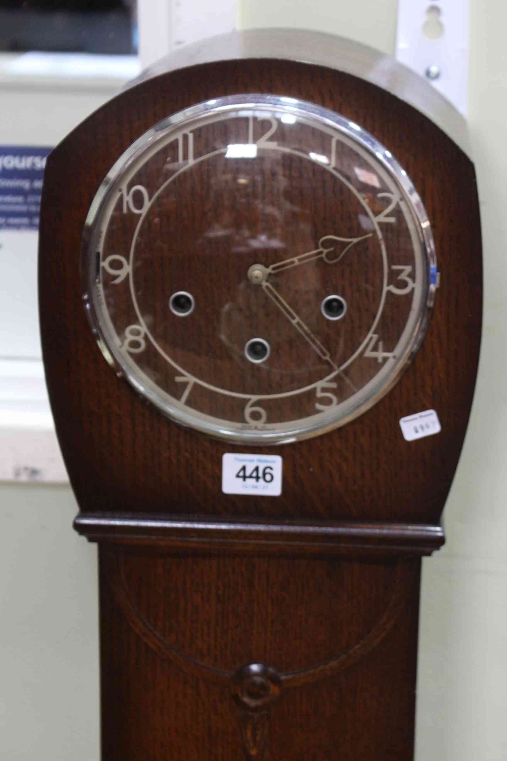 1930's/40's oak Grandmother clock complete with pendulum and key, 131. - Image 2 of 2