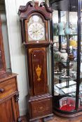 Antique inlaid oak and mahogany 8-day longcase clock with brass and silvered dial, Nicholas Himes,