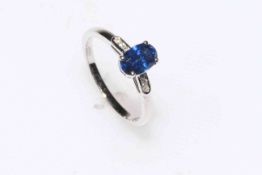 18 carat white gold Ceylon sapphire and diamond ring, the oval sapphire approximate 1.