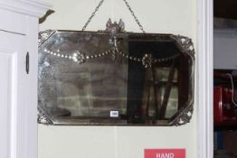 1920's/30's bevelled wall mirror with crown crest, 45cm by 69.5cm.