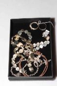 Collection of silver jewellery including necklace, bracelet, rings and cameo pendants.