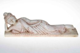 Oriental hardstone reclining figure, 51cm by 17cm.