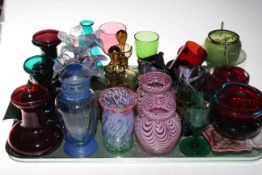 Collection of 19th Century and later coloured glass including vases, wine glasses, ashtrays, etc.