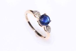 9k gold Himalayan Kyanite and diamond set ring size S,