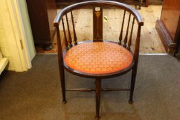 Two Victorian turned leg tub chairs and Edwardian inlaid mahogany occasional chair (3).