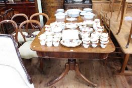 Georgian mahogany twin pedestal D-End dining table and leaf, 76.