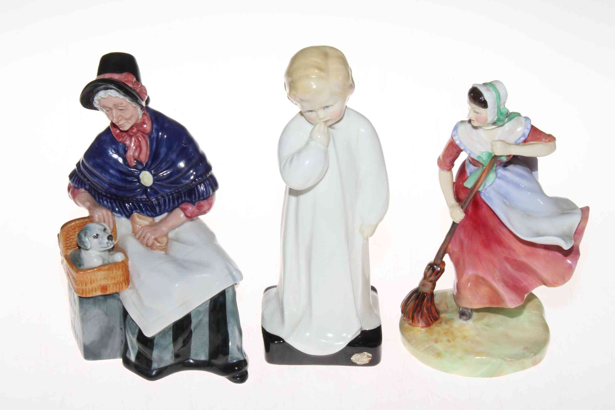 Three Royal Doulton figure 'Darling', 'New Companions' and 'Autumn', all good condition.