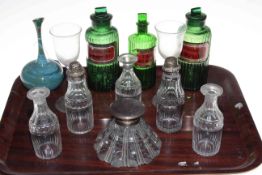 Collection of glass including medicine bottles, pair of twist stem wine glasses,