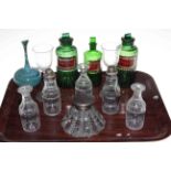 Collection of glass including medicine bottles, pair of twist stem wine glasses,