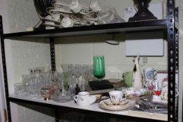 Collection of china and glass, cutlery, silver plated trays, commemorative ware, etc.