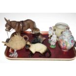 Beswick trout 1032, Goebel bird, Sylvac donkey, Coopercraft cat, Locke & Co.