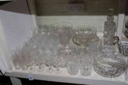 Collection of glasses and glassware including decanter, bowls, etc.