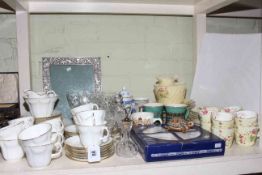 Two part tea services, assorted cutlery, glassware, silver topped vinegar bottle, etc.