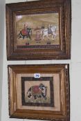 Two gilt framed Indian watercolours, 31cm by 36cm and 28cm by 33cm including frames.