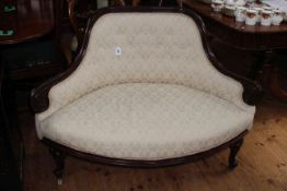 Victorian mahogany framed canape on cabriole legs in light button fabric,