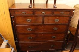 Victorian mahogany five height chest of drawers with spiral pillar sides and on splayed legs, 126cm,