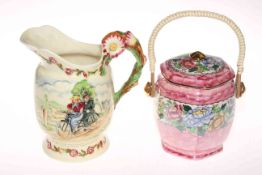 Crown Devon Fieldings 'Daisy Bell' musical jug (glaze crazing) and Maling 'Peony Rose' biscuit