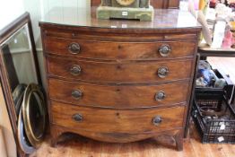 19th Century mahogany bow front chest having brush slide above four long graduated drawers on