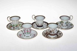 Five Weimar cabinet cups and saucers.