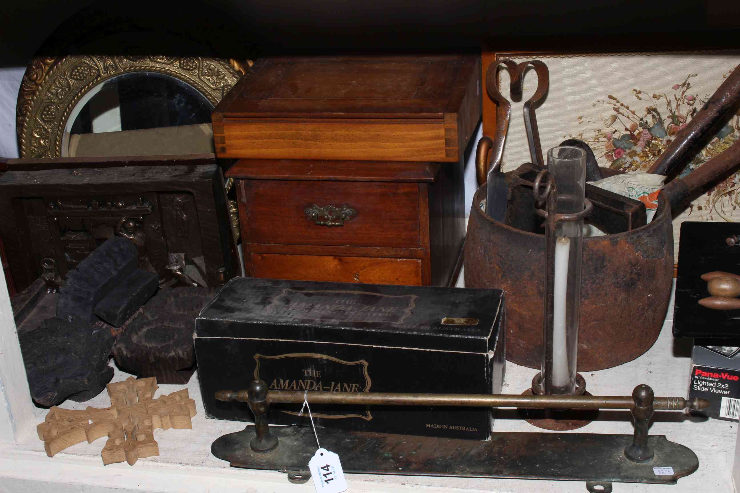 Full shelf of collectable including sewing machine, lace bobbins, knitting sheaths, - Image 2 of 4