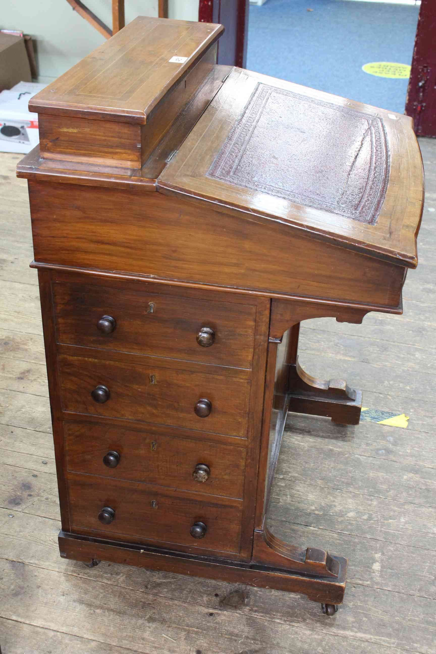 Victorian walnut and line inlaid four drawer Davenport, 82cm high by 56cm wide by 52cm deep. - Image 3 of 3