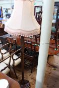 1920's/30's Art Deco mahogany standard lamp having tapered hexagonal column on hexagonal base and