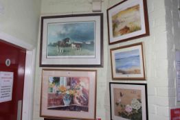 Collection of eleven various pictures including Terence Cuneo limited edition print, watercolours,