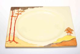 Large Clarice Cliff 'Coral Firs' serving plate, 41cm by 27.5cm, printed marks and painted no. 6199.