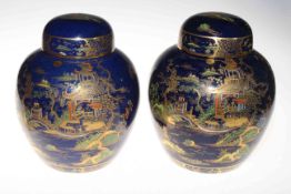 Pair large Carlton Ware chinoiserie ginger jars and covers, 25.5cm high.