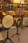 Two 19th Century tripod pole screens with oval panels.
