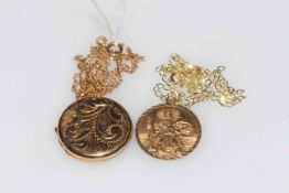 9 carat gold round locket and chain, and 9 carat gold St. Christopher pendant and chain (2).