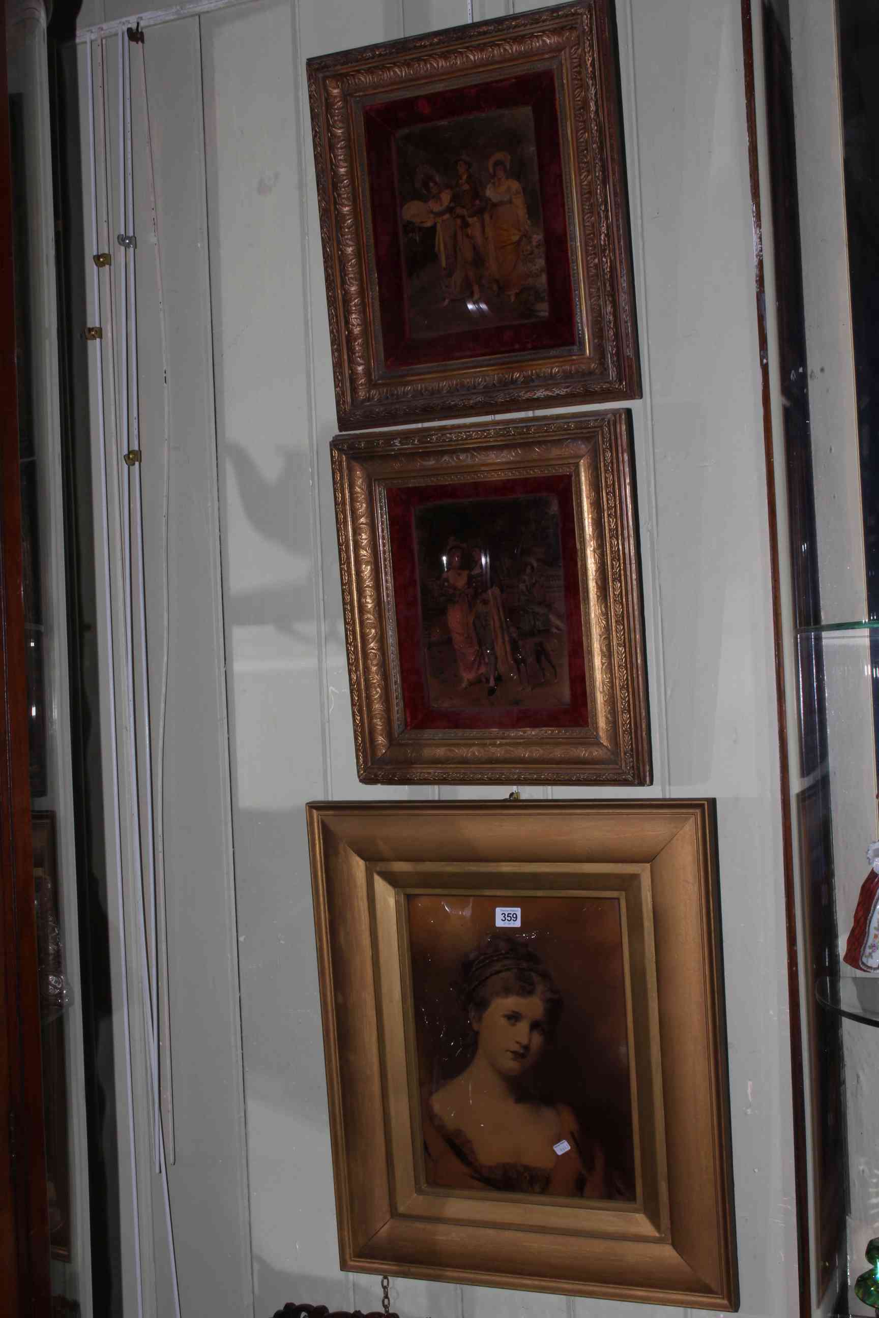 Large gilt framed concave chrystoleum of maiden, portrait 58cm by 49cm including frame,