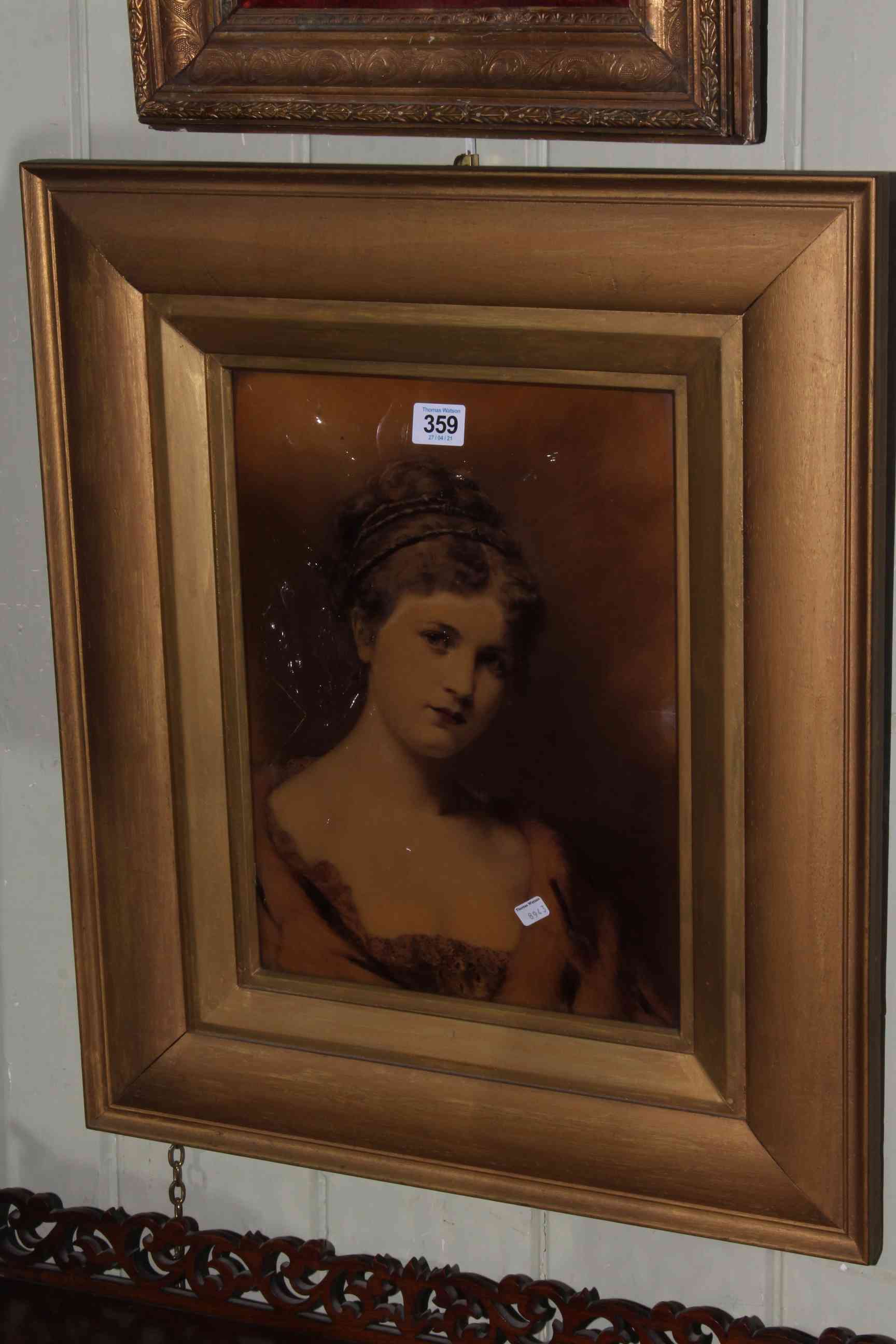 Large gilt framed concave chrystoleum of maiden, portrait 58cm by 49cm including frame, - Image 2 of 3