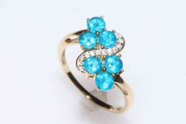 Neon Apatite and zircon 9k gold ring, size P/Q, with certificate.