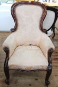 Victorian mahogany framed gents chair in light pink fabric.