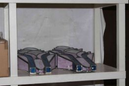 Six Tiffany style leaded stained glass pink and blue Art Deco wall lights,