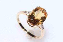 14k gold, golden citrine and diamond ring, size R/S, with certificate.