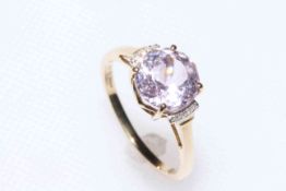 Mawi Kunzite 3.65 carat and diamond 9k gold ring, size P/Q, with certificate.