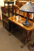 Victorian mahogany rectangular side table, oak two door trolley and nest of two tables (3).
