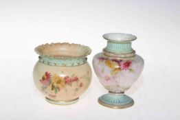 Royal Worcester vase with flowers on shaded ground, no. 1727, and blush ware small jardiniere (2).