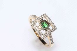 Tsavorite and Zircon 9 carat gold ring, size N, with certificate.